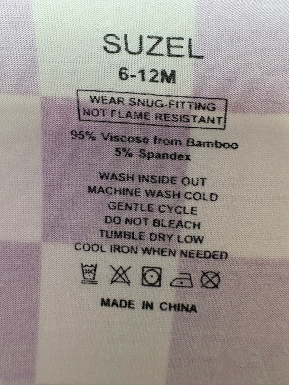 Suzel Purple Checkered Bamboo Convertible Zippy Pajamas 6-12M NWOT - Picture 3 of 3